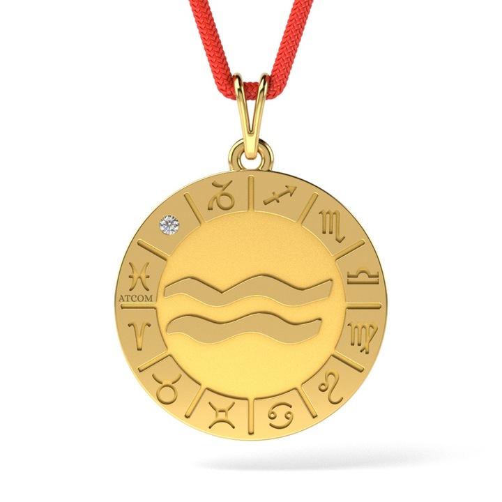 Pandantiv din aur galben cu snur model Aquarius