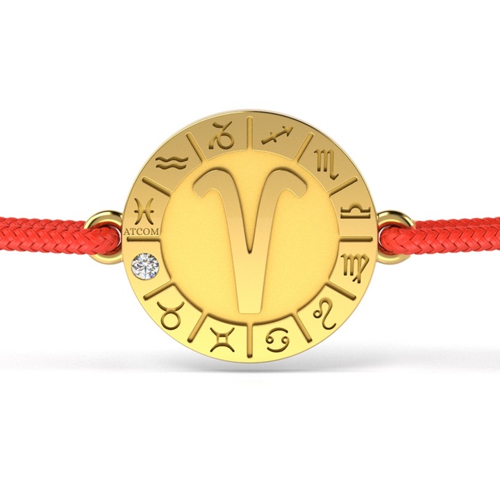 Bratara din aur galben cu snur rosu model Aries