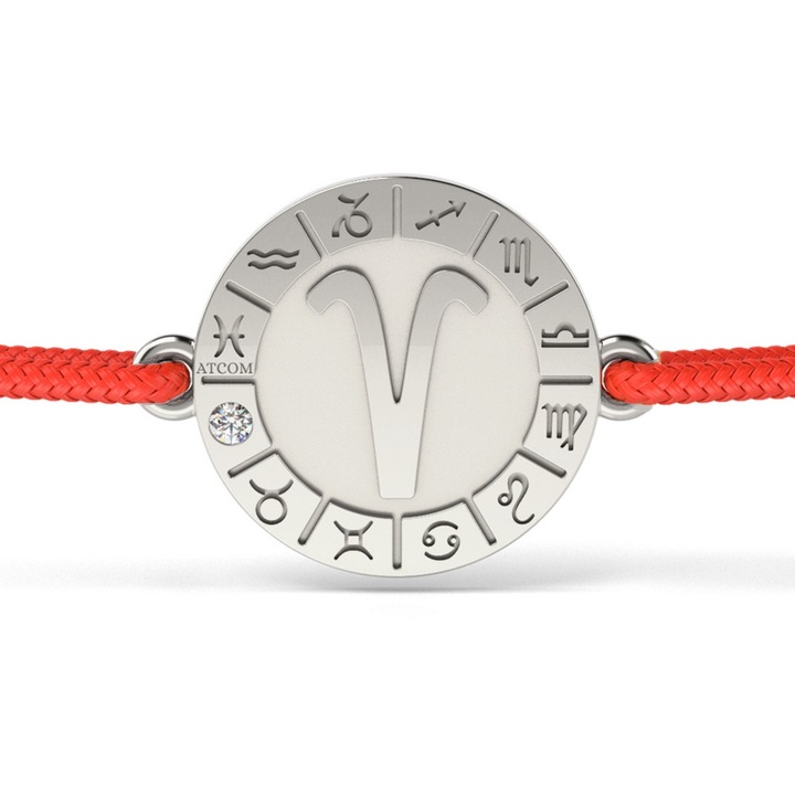 Bratara din aur alb cu snur rosu model Aries