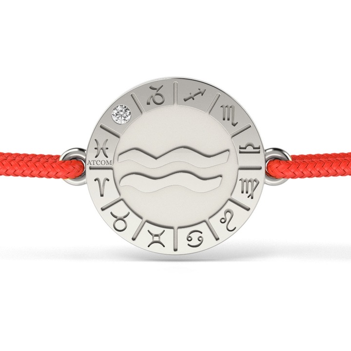 Bratara din aur alb cu snur rosu model Aquarius