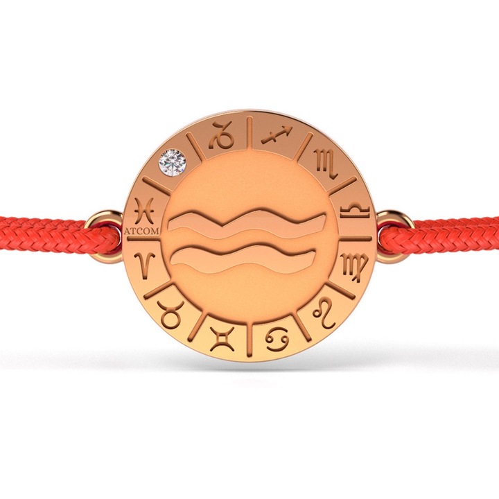 Модел Aquarius гривна от розово злато с червена връв