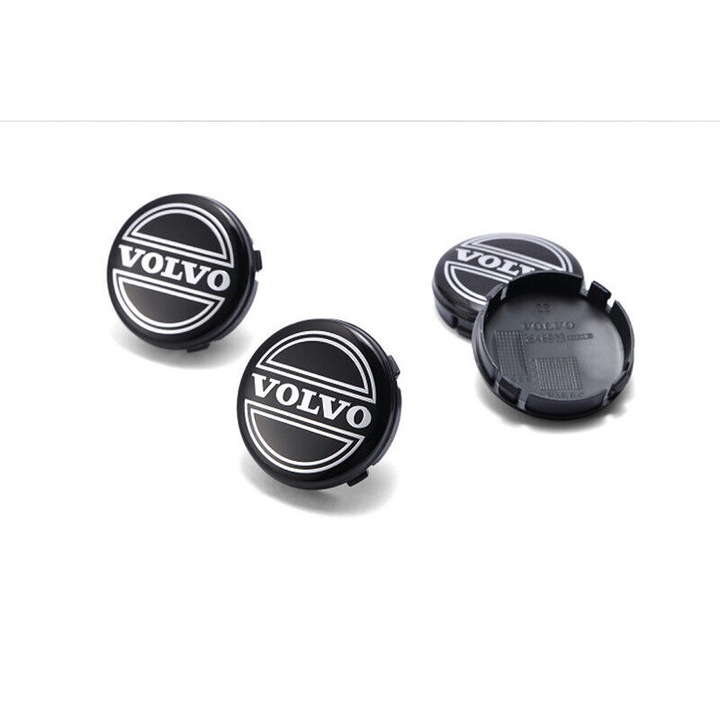 Комплект от 4 емблеми за джанти за Volvo 64 мм, За лети джанти, изцяло черни, за C70 S40 S60 V50 V60 V70 S80 XC90