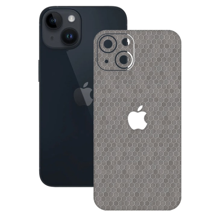 SILKASE bőrfólia Apple iPhone 15 Plus-hoz, szürke hatszögletű, telefon hátvédő
