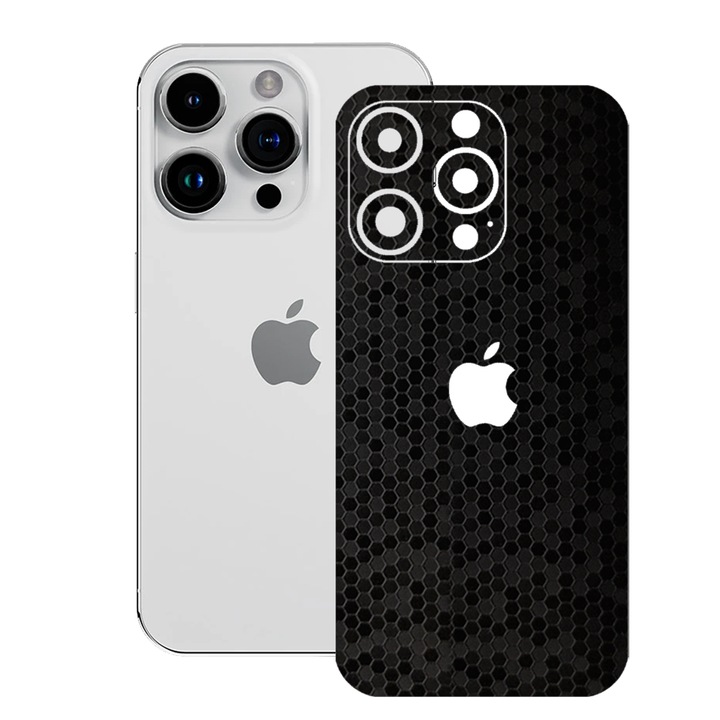 SILKASE bőrfólia Apple iPhone 15 Pro Max-hoz, fekete hexa, telefon hátvédő
