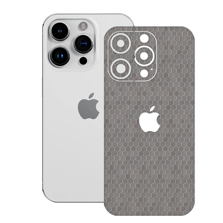 SILKASE bőrfólia Apple iPhone 15 Pro Max-hoz, szürke hatszögletű, telefon hátvédő