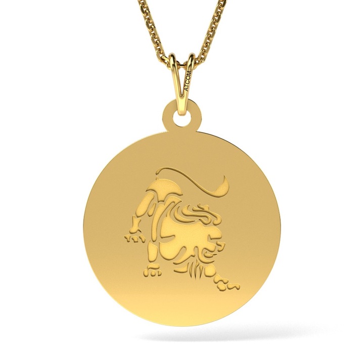 Lantisor cu pandantiv din aur galben model zodia Leu