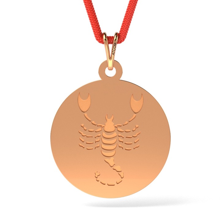 Висулка от розово злато с шнур с шарка на скорпион