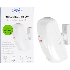 Senzor de miscare PIR PNI SafeHouse HS004, pentru sisteme de alarma wireless, cu imunitate la animale, sensibilitate reglabila