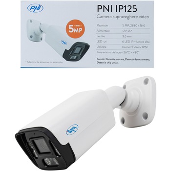 Camera supraveghere video PNI IP125 cu IP, 5MP, H.265, ONVIF, de exterior si interior IP66, detectie umana, detectie miscare