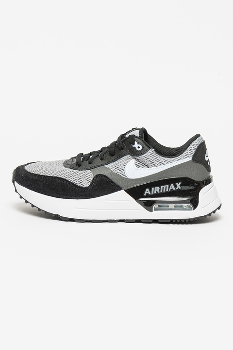 Nike, Pantofi sport cu detalii de piele intoarsa Air Max SYSTM, Negru, Alb, Gri inchis, 10