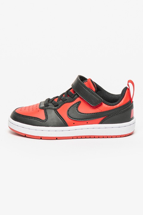 Nike, Pantofi sport de piele ecologica cu inchidere velcro Court Borough, Rosu/Negru