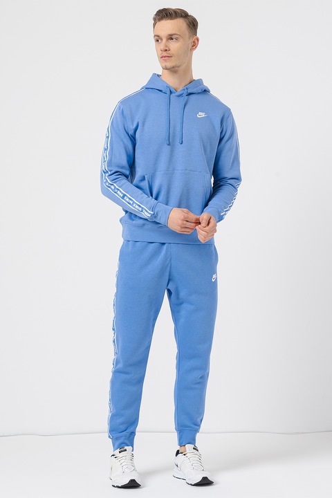 Nike, Спортен екип Club с качулка и лого, Бял/Ледено синьо