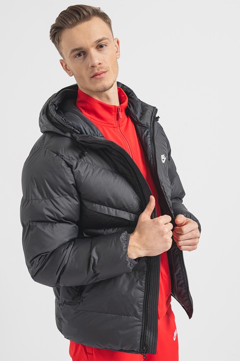 Nike, Geaca cu finisaj rezistent la apa si gluga Windrunner, Negru