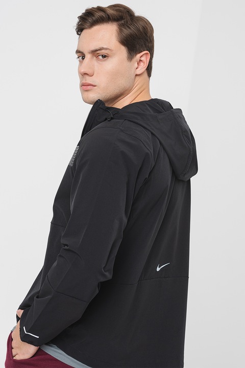Nike, Jacheta cu gluga pentru alergare Unlimited Flash, Negru