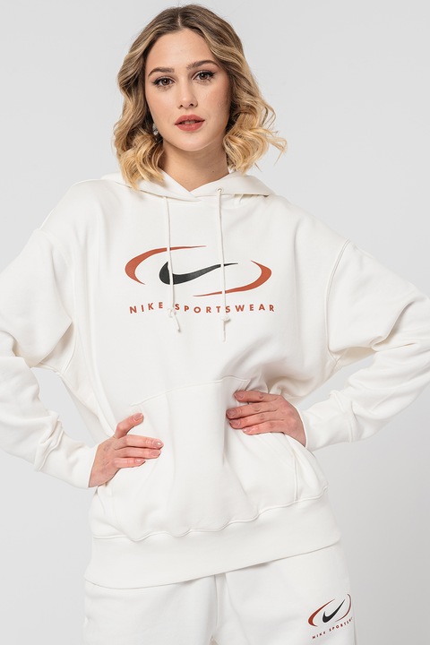 Nike, Уголемено худи с джоб кенгуру, Бял