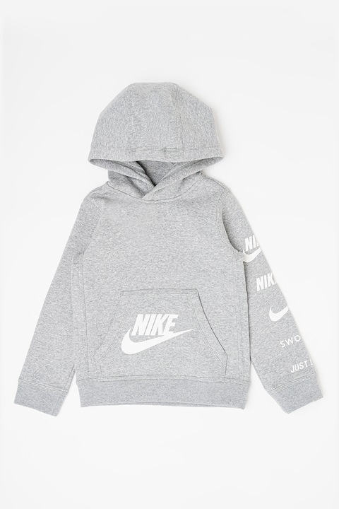 Nike, Logós pulóver kapucnival, Fehér/Melange szürke