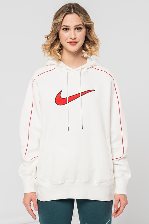 Nike, Hanorac lejer cu logo, Rosu/Alb