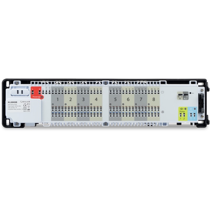 Centru de comanda Salus KL08NSB, 8 zone, modul pentru pompa si centrala integrat, pentru incalzire in pardoseala