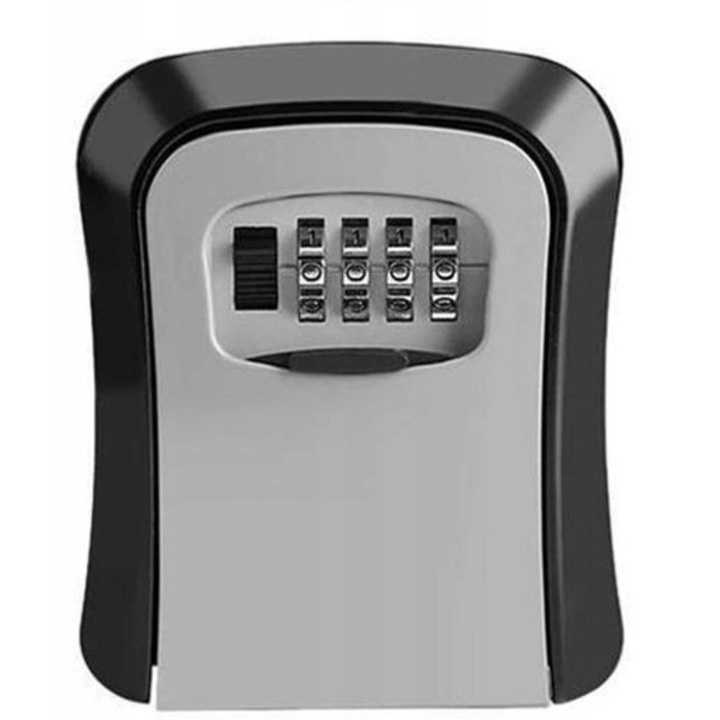 Cutie cu cifru pentru depozitare chei, montare pe perete, aliaj de aluminiu,, Logit, Otel, Negru/Gri