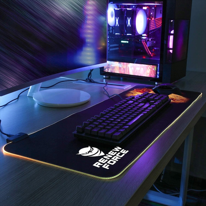 Mouse Pad Gaming cu iluminare led, Renew Force, Dimensiune 800 x 300 x 3 mm, Model leu