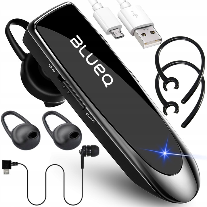 BlueQ Deep K200 vezeték nélküli Bluetooth headset + tartozékok, MicroUSB töltés, fekete