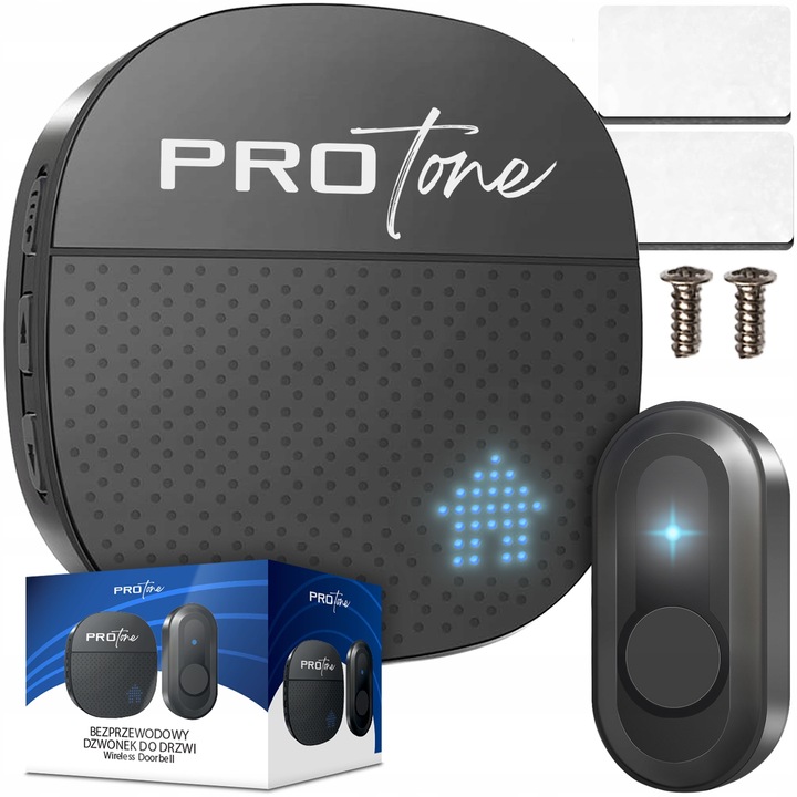 Sonerie electrica wireless, PROtone, IP55, 55 melodii, Raza de actiune 300m, Negru