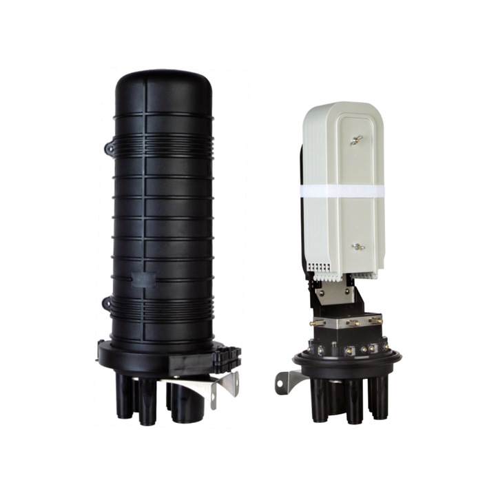 Imbinare verticala cu fibra optica pentru 72 de imbinari COMPLET (tavi de imbinare complet echipate, capace de imbinare, elemente de montare, capace termocontractabile) ALANTEC - ALANTEC