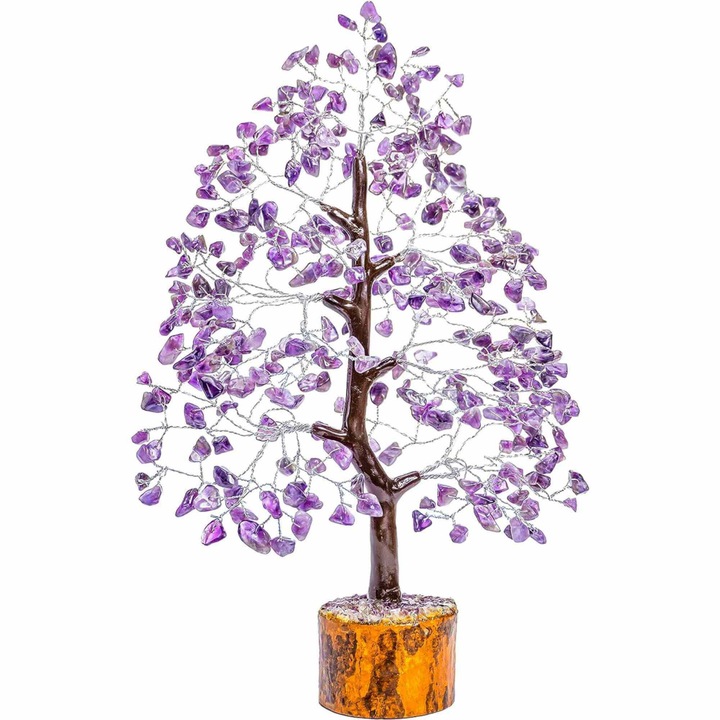 Arbore 25 cm Cristalin cu pietricele din Ametist - Aducator de Liniste si Echilibru - Sculptura Energetica pentru Decorul Casei si Biroului - Idee de Cadou pentru Intelegere Spirituala si Protectie