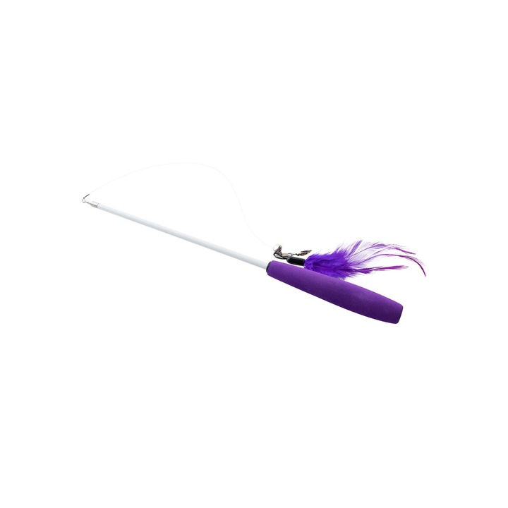 Jucarie interactiva pentru pisici RodToy, tip undita cu pene, distractiva, 36 cm, mov, Doty®️