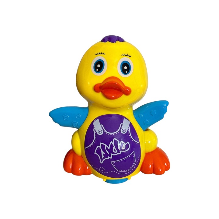 Jucarie ratusca vesela cu muzica si lumini, interactiva, culoare galbena, pentru baieti si fete cu varsta 1-3 ani