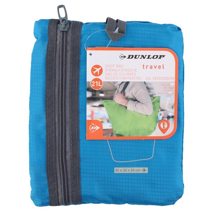 Geanta de cumparaturi pliabila Dunlop, albastra, 52x32x20cm, capacitate 21L