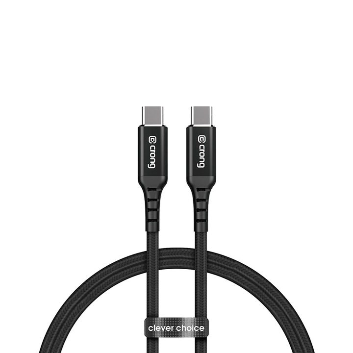 Cablu incarcare rapida, Crong, USB-C, 150 cm, Negru