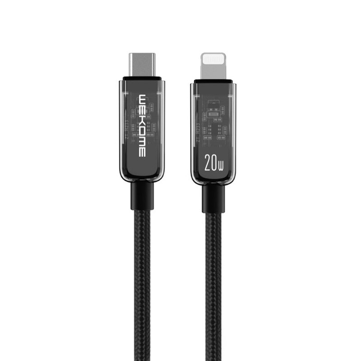 Cablu de date, Wekome, USB-C/Lightning, 1.2m, Negru