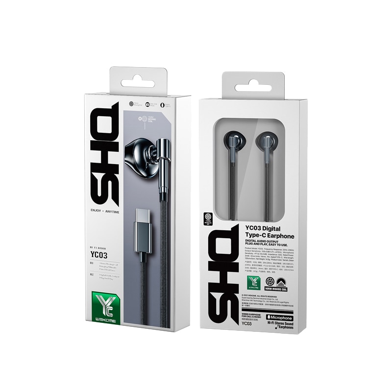 Casti cu fir, Wekome, Polimer, Compatibilitate dispozitive cu port USB-C, Negru