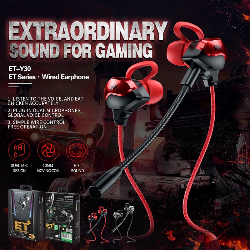 Casti cu fir gaming, Wekome, Polimer, Compatibilitate: dispozitive cu intrare jack de 3,5 mm, ET-Y30, Negru/Rosu