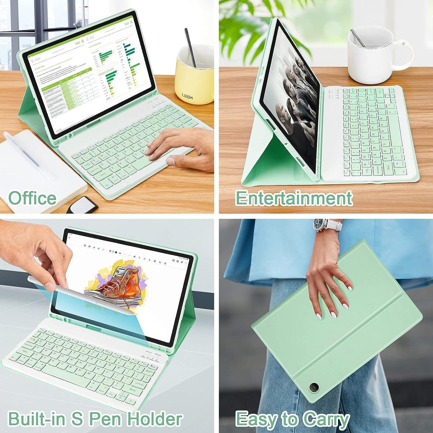 Husa premium office Sigloo, tip mapa, pentru tableta Xiaomi Mi Pad 5, Mi Pad 5 Pro, 11inch, confectioanata din piele sintetica, carcasa interna din silicon cu suport Smart Pen, Green