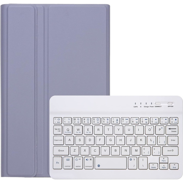 Apple iPad Air kompatibilis flip védőtok, 10,9", kivehető fehér billentyűzettel és tolltartóval, bőr, lila