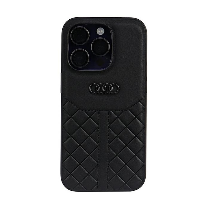 Кейс съвместим с iPhone 14 Pro, Audi, кожа, черен