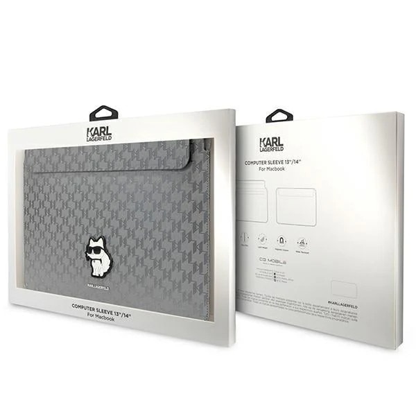 Husa Karl Lagerfeld Saffiano Monogram Choupette compatibila cu laptop 14 inch Silver