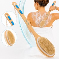 Perie de baie Regal Bliss ® cu maner lung din lemn, doua fete cu peri din silicon, poate fi folosita atat in dus cat si uscata, perfecta pentru exfoliere, masaj si ingrijire corporala de tip spa, 41x6x5.5 cm