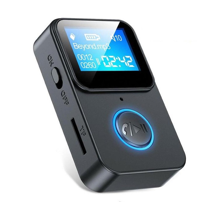 Bluetooth 5.0 Mp3 lejátszó LCD kijelzővel, bluetooth vevő adapter, kamera selfie távirányító, Muggyz