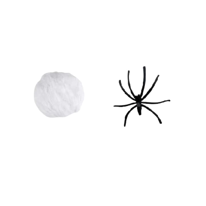 Комплект от 2 платна и 20 паяка за Maxee Halloween, памук/пластмаса, бяло/черно