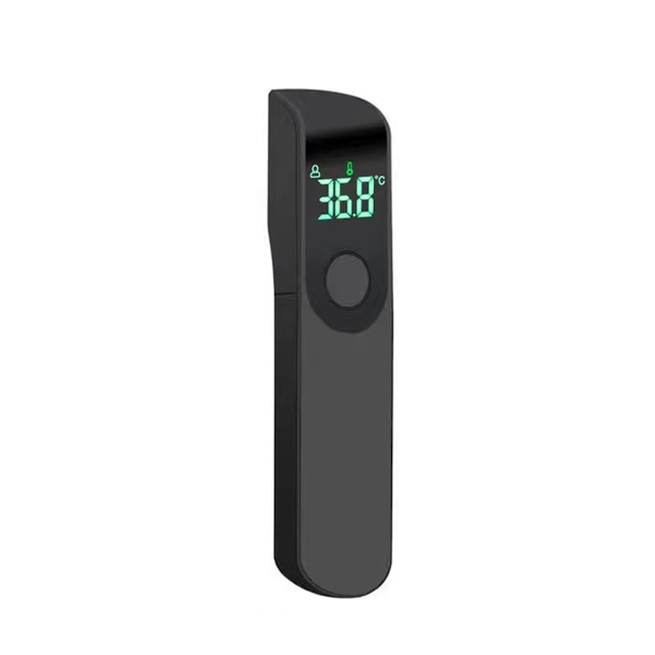 Безконтактен инфрачервен цифров термометър, KINSI, двоен режим, захранван от батерии, Черен