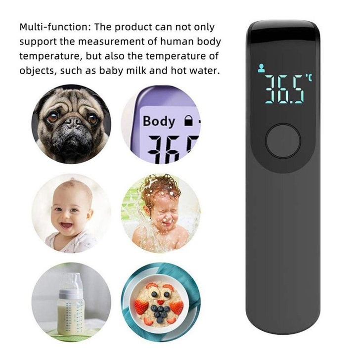 Termometru Digital Non Contact Cu Infrarosu, EYUSALL, Mode Dual, Tip Alimentare Baterii, Negru