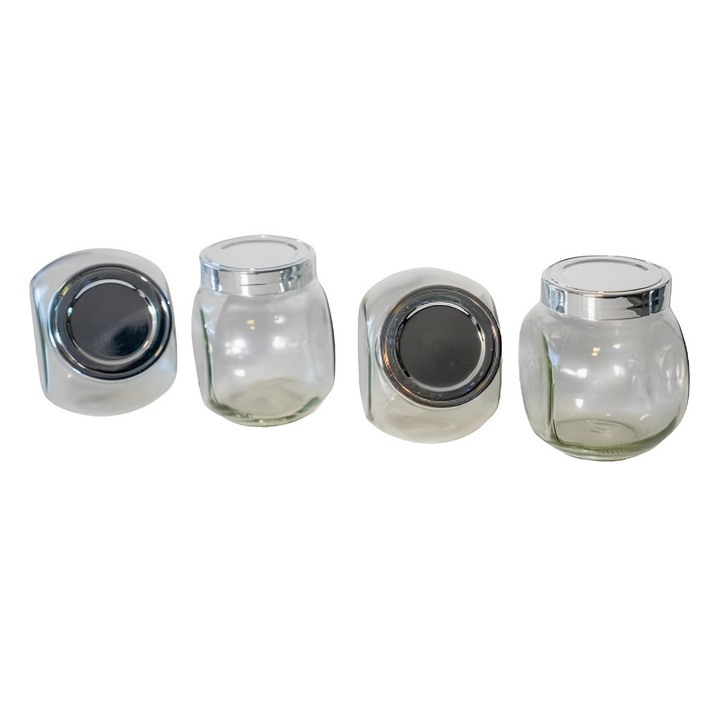 Set 4 borcane din sticla, 4x190ml, capace plastic, pentru condimente