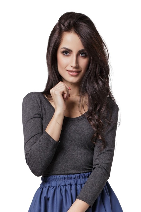 Bluza decoltata, Poliester, Gri inchis, Gri inchis, 2XL-3XL