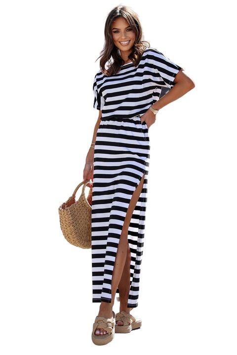 Макси рокля, памук, черно/бяло, M/L INTL