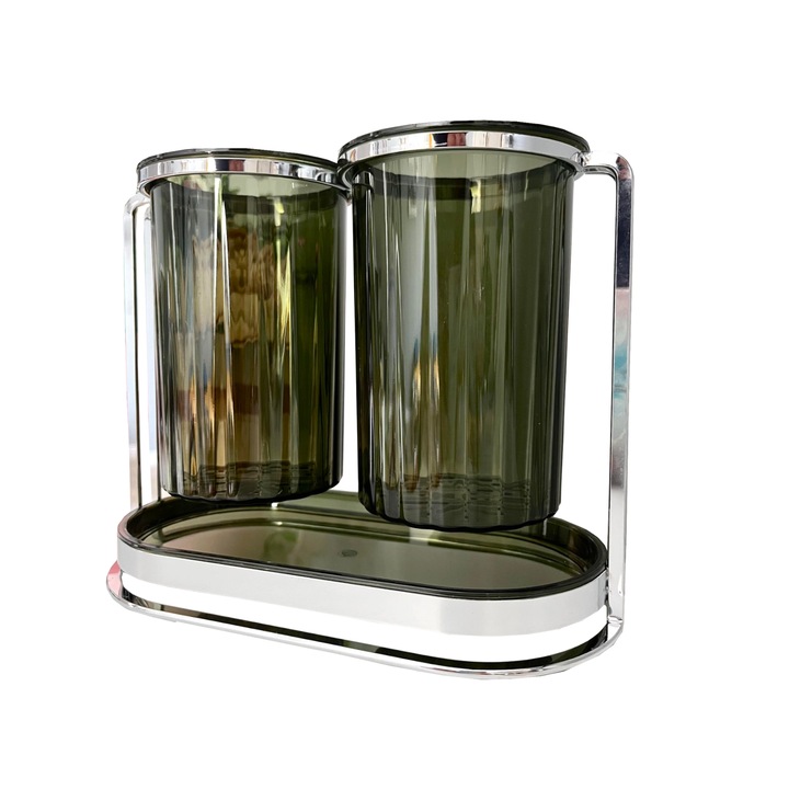 Scurgator tacamuri cu doua compartimente, confectionat din metal si plastic, Argintiu