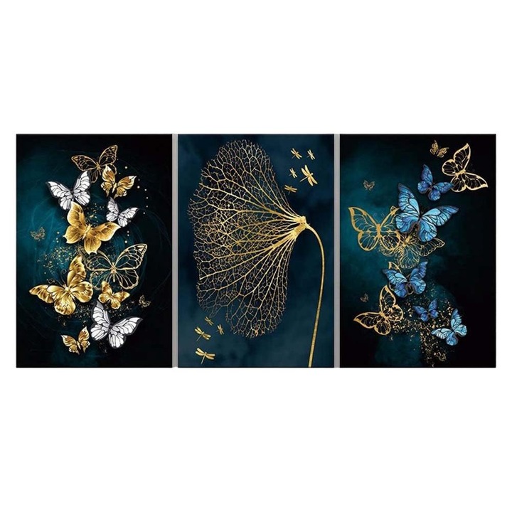 Set 3 tablouri cu fluturi si flori, Sunmostar, 30x40cm, Multicolor