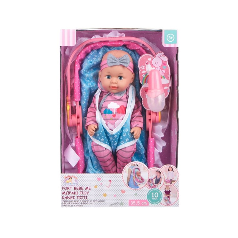 Кукла бебе с легло и 10 звука, Розова, 35,5 см, ATU-088586 - eMAG.bg